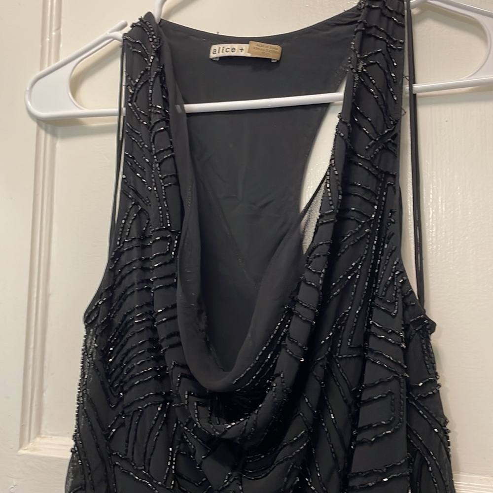 Alice + Olivia Fully Beaded Black Racerback Mini Dress